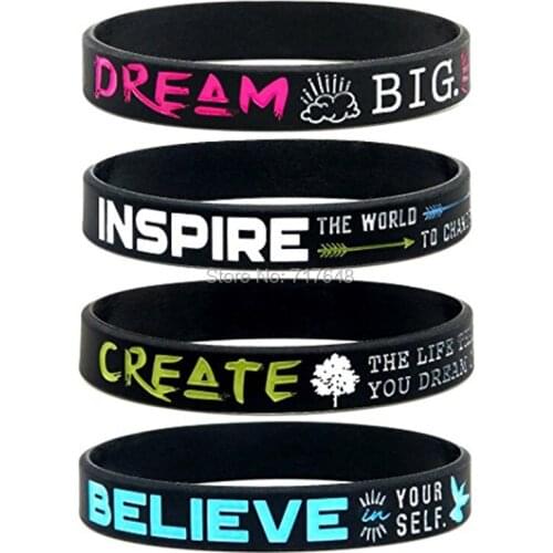 1pc Dream, Believe, Inspire, & Create wristband silicone bracelets free shipping