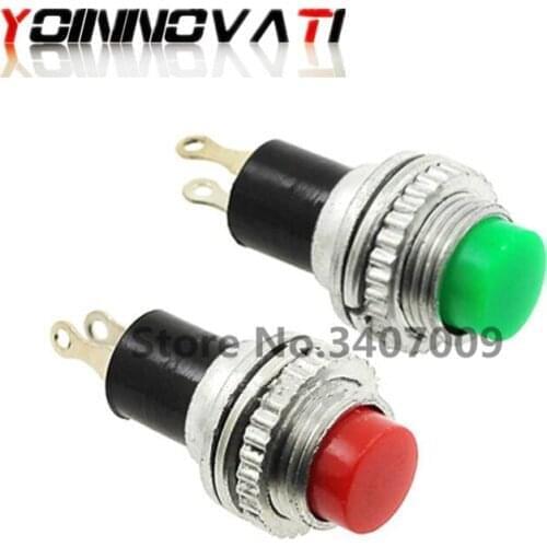 100pc Push Button Switch DS-314 Self reset 2PIN button switch 10MM NO Green /Red option 0.5A 125VAC