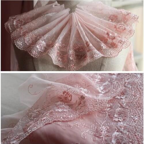 2y/lot 14cm wide Embroidered Tulle Lace trim mesh lace trim ~pink~Beautiful