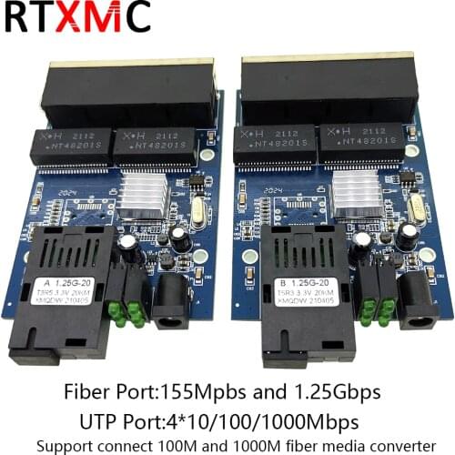 1G2E 1.25G Fiber port & 2*10/100/1000M Gigabit Ethernet Switch 2 Port 1.25G fiber 2 RJ45 fiber optic media converter PCBA