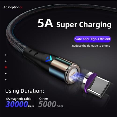 5A Braided Magnetic Type C Cable Type-c Fast Charging Sync Data Cord Andorid Mobile Phone Cable For Samsung Xiaomi Huawei