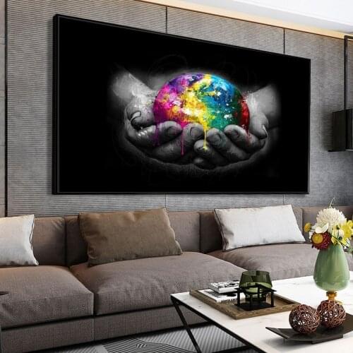 Abstract Hand Earth Canvas Paintings We Are The World Posters and Prints Graffiti art Wall Pictures for Living Room Decor