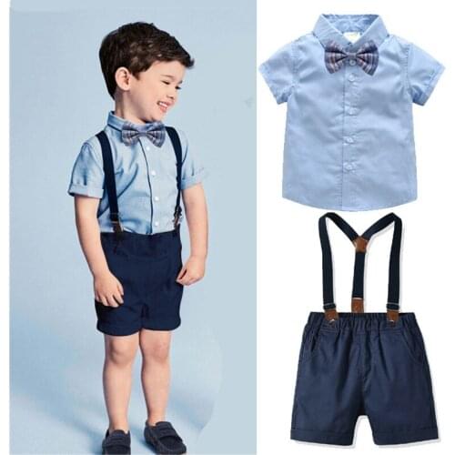 English Gentlemens Childrens Clothing Boys In Summer Pure Cotton Short Sleeved Shirt Rompers Suit