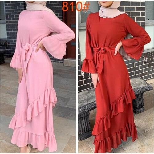 Arab Dirndl Turkish Muslim Womens Dress Abaya Dubai Red Robe Islamic Clothes Women Fashion Kaftan Dress