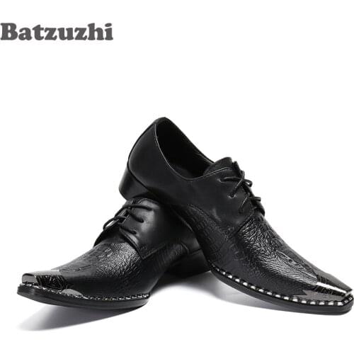 Batzuzhi Black Lace-up Leather Business Dress Shoes Formal Leather Dress Shoes Flats Chaussures Hommes, BIG Sizes US6-12,EU38-46