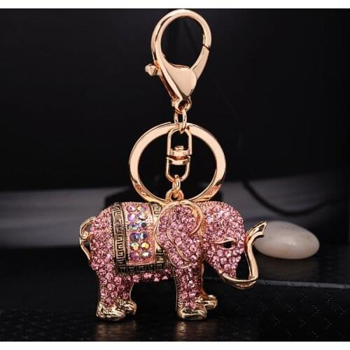 Lucky Cute Elephant Key Holder Chains Enamel-Rainbow-Crystal Animal Bag Pendant Keyrings Leaf-Hollowing out KeyChains Women