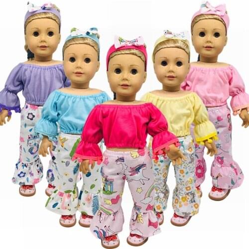 New Pattern Fashion Long Sleeve Printed Pants Three Piece Set Fit 18 Inch American&43cm Baby New Born Doll Clothes Accessories