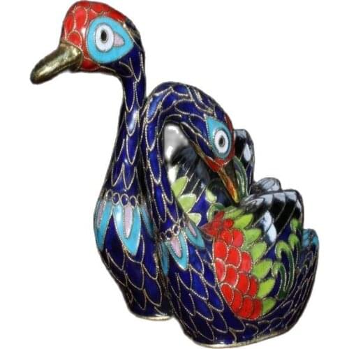 Chinese Old Craft Brass Cloisonne Siamese Goose Decoration Statue