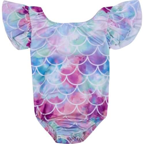 Cute Toddler Kids Baby Girls Multicolor Fish Scale Bodysuit Mermaid Swimsuit Beachwear Ruffle Sleeve One Pieces Suit Summer