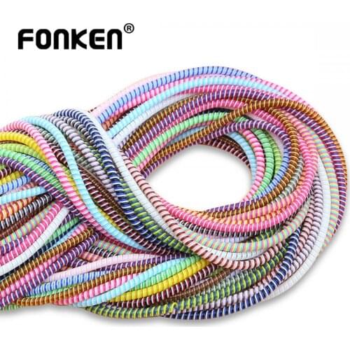 FONKEN 1.4m Solid Cable Holder Colorful Spiral USB Charger Cable Cord Protector Wrap Cable Winder Earphone Cable Organizer Wire