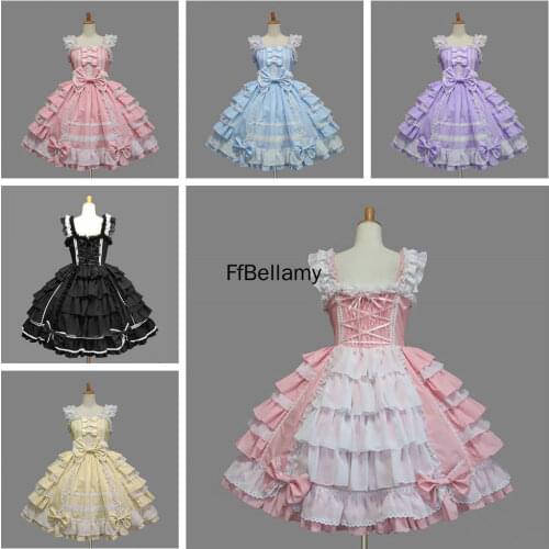 Gothic Lolita Gothic Dress Female Japanese Cosplay Costumes Black and White Color Block Long Sleeve Knee Length