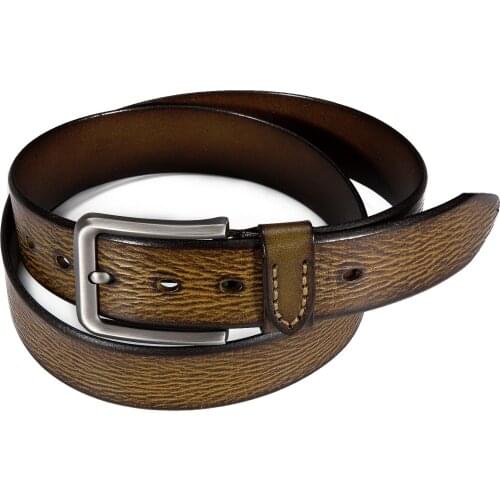 Hi-Tie Classic Vintage Casual Pin Buckle Mens Leather Belt Real Full Grain Jeans Belt Green Luxury Cowboy Genuine Leather Strap