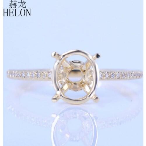 HELON 7X9mm Oval Solid 14K Yellow Gold Genuine Natural Diamond Semi Mount Engagemement Ring Women Anniversarry Fine Jewelry Gift