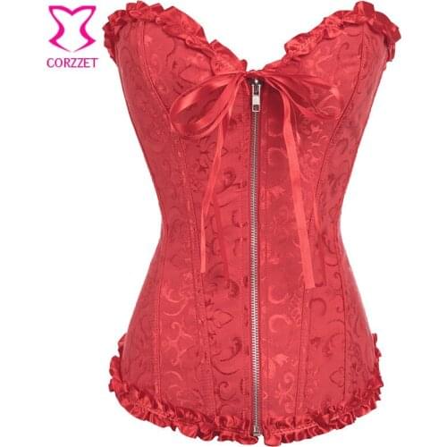 Corzzet Women Bustier Corselet Overbust Victorian Zipper Corset Wedding Bridal Jacquard Corsets Corpete Plus Size Bustiers