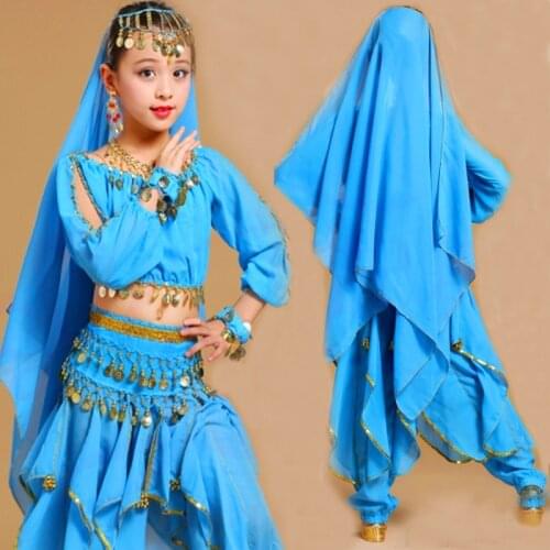 5pc/set Girl Belly Dance Costumes for Kids Dance Costumes Children Kid Indian Stage Egypt Long Sleeve Belly Dancing Suit