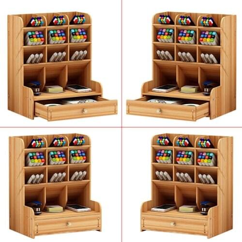 Creative Wood Desktop Stand Holder Cosmetic Brush Storage Box Office Stationary Storage Box School Desk Stand Case Makeup Box