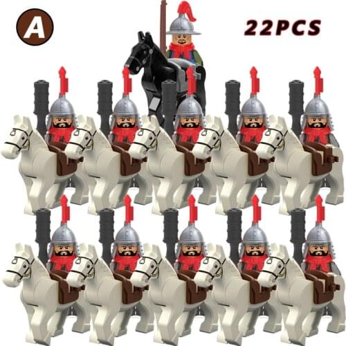 KT1090 Set of 22PCS Koruit Ming Dynasty Soldier Warrior Riding Helmet Weapon Childrens Building Block Toy