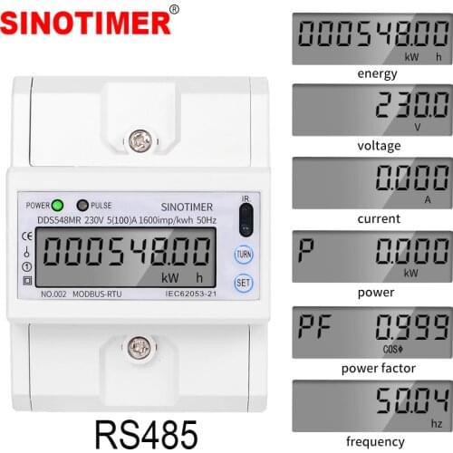 Upgraded Multi function Single Phase 5-100A 230V AC Energy Meter Electric Consumption Meter Monitor DIN Rail with RS485 Modbus