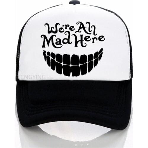 We're All Mad Here Cheshire Cat Alice In Wonder baseball cap summer mesh trucker hats