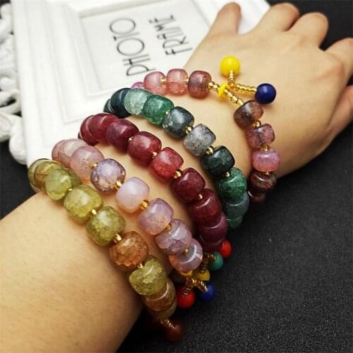 Colorful Bead Bracelet Set Summer Beach Friendship Bracelet Handmade Boho Jewelry Ice Cracked Jade Bracelet Color Random