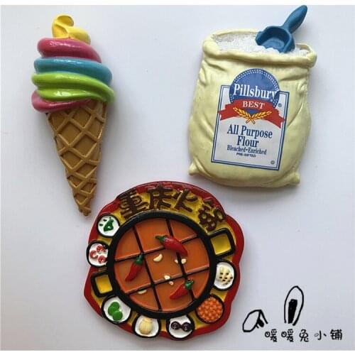 Chongqing hot pot rainbow ice cream cone resin refrigerator magnet stickers