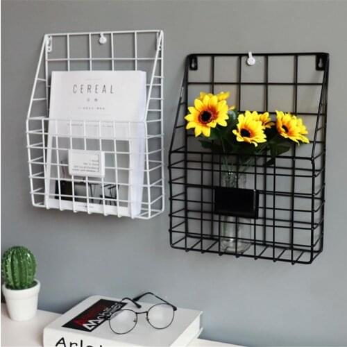 Simple Wrought Iron Wall Hanging Magazine Newspaper Rack Storage Basket Wall Shelf Organizer Wall Decoration 26.5x8.5x35.5cm