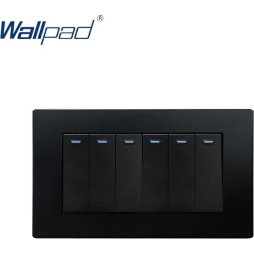 6 Gang 2 Way Wallpad Luxury Wall Light Switch Rocker Switch 16A AC110~250V Black PC Panel