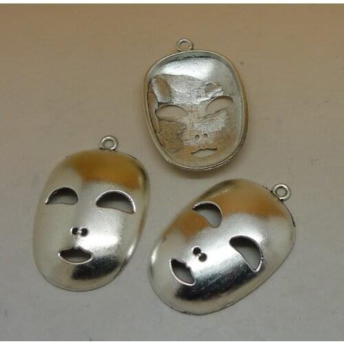 Nevstop 50pcs/lot Antique Silver Retro Mask Charms 40x27mm DIY Comedy Mask Pendant Jewelry Findings