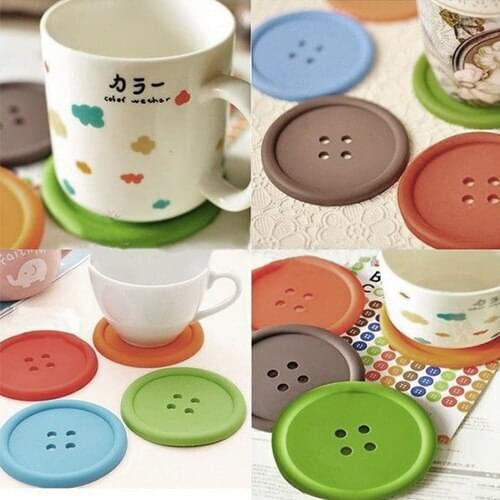 2015 New 5Pcs Cute Colorful Silicone Button Coaster Cup Cushion Holder Drink Placemat Mat Home 1O5M 5916