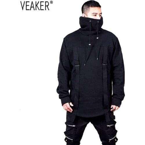 2019 New Mens Black Gothic Punk Hoodies Male High Street Hip Hop Hoodies Sweatshirts Long Sleeve Cloak Tops M-2XL