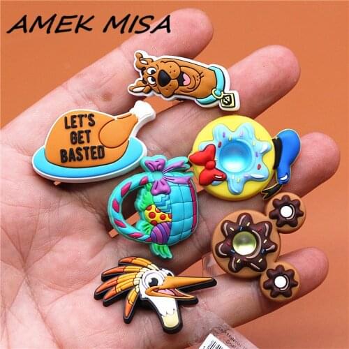 Original PVC Croc Shoe Charms NEW Cartoon Ostrich Hound Roast Chicken Chocolate Shoes Decorations for Jibz Kids Party Gifts U199