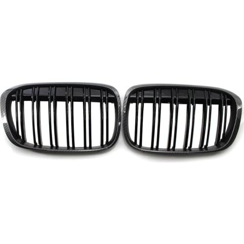 For BMW F48 F49 X1 Series 16-17 Carbon Fiber Type Frame Black Dual Slat Front Grille