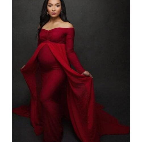 Shoulderless Long Sleeve Pregnancy Dress Photography Props Maternity Maxi Gown Dresses For Photo Shoot Pregnant Women Clothes
