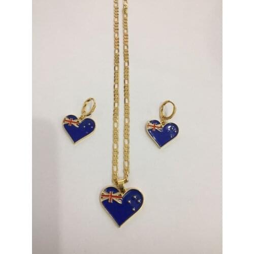 PNG New Zealand Jamaica Guyana Flag earrings Necklace Pendant Chain Gold Heart Phoenix Star Jewely sets gift for women girls
