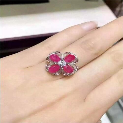 Ruby ring Free shipping Natural real ruby 925 sterling silver Fine jewelry 4pcs 4*6mm gemstone Women rings