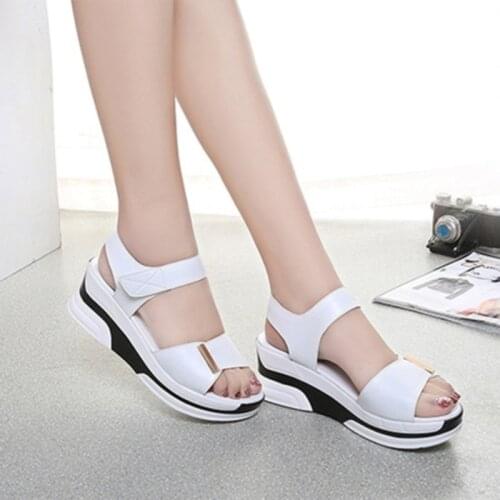 Pu Leather Women Sandals Shoes Platform Ladies White Sneakers Sandals Shoe 2020 Summer Open Toe Fashion High Heel Footwear