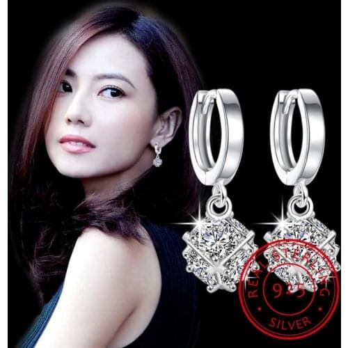 Luxury Dazzling 925 Sterling Silver Earring Cubic Square Cube Candy Zirconia Pendant Ball Drop Earring brincos S-E191