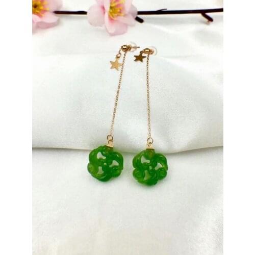 SHILOVEM 18k yellow gold real Natural Jasper drop earrings classic fine Jewelry women wedding new 12*12mm yze121209hby