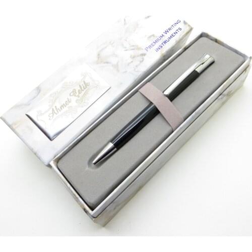 Wings Marble T142 Bright Black Chrome Ballpoint Pen | İsme Special Pen | Gift Pen