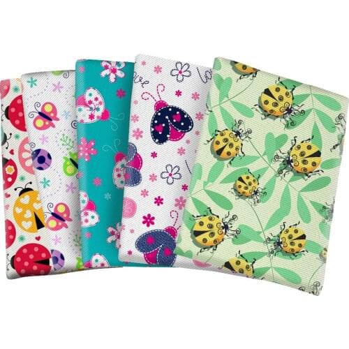 Cute Ladybug Printed Polyester Cotton Fabric for Kids Clothes Hometextile Curtain Cushion Cover DIY 50*145CM