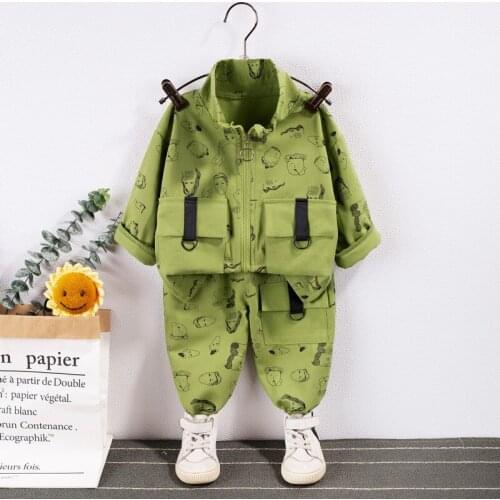 2pc Kids Boys Clothing Tracksuit Outfits Spring Autumn Toddler Solid Color Zipper Coat+Pants Tooling sports suit 1 2 3 4 5 Years