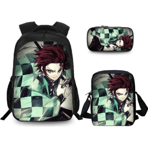 Kimetsu No Yaiba Demon Slayer Cosplay Backpack Cartoon Student School Shoulder Bag Pen Pencil Case Box Laptop Travel Dayback