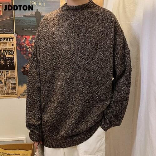 JDDTON Winter Mens Solid Color Sweaters Harajuku Casual Autumn Warm Korean Style Fashion Hip Hop Male Woman Streetwears JE562