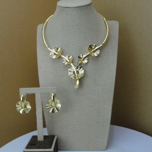 Yuminglai New Arrival 24K Superior Quality African Flower Design Jewelry Set For Women FHK7301