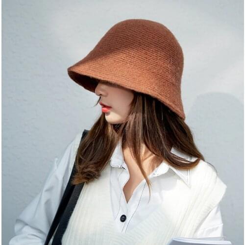 2020 New Fashion Solid Wool Hat Bucket Hat Women Autumn Winter Fisherman Hat Vintage Knitting Wool Basin Hat Bucket Hat Present