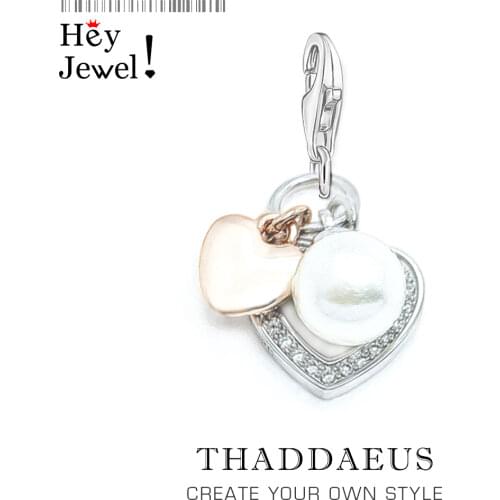 2020 Simple 925 Sterling Silver Hearts & Pearl Pendant Charm Fashion Women Lovely Valentine Gift Fit Statement Necklace Jewelry