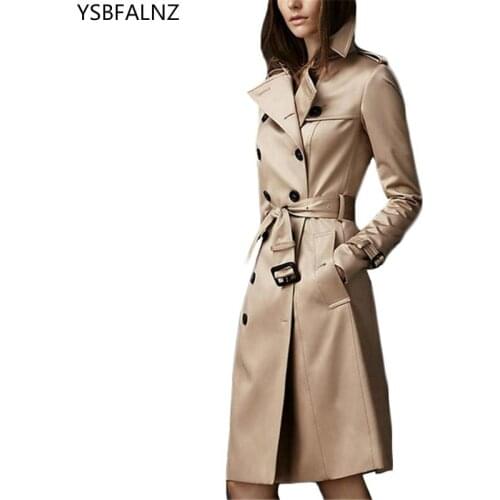 2020 Korean Clothes Slim Spring Long Trench Coat Women Belt Split Windbreaker Lapel Double Breasted Solid New Ropa Mujer Otoño