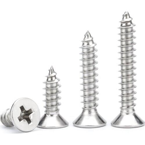 100pcs M1.4 stainless steel Phillips countersunk screws cross KM flat head self-tapping screw pointed tail bolt GB819 3mm-8mm L