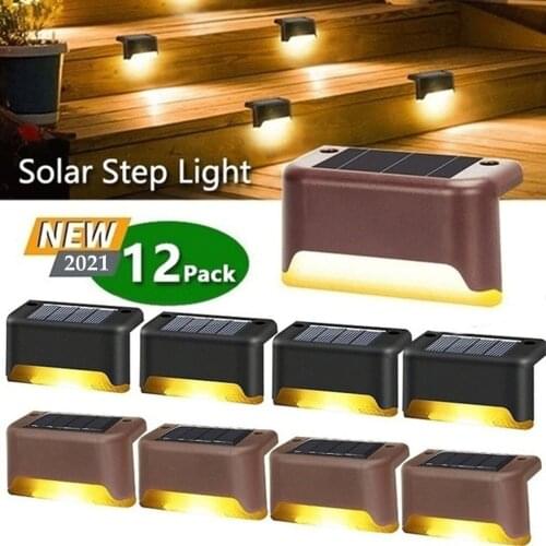 12pcs/set LED Solar Lamp Path Stair Outdoor Waterproof Wall Light Garden Landscape Step Deck Lights Balcony Fence Solar Lights