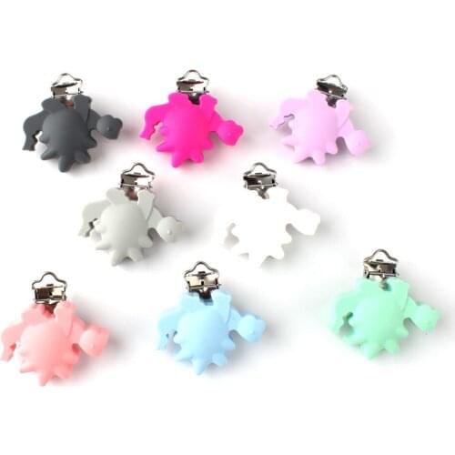15pcs 45mm Dinosaur Silicone Teether Metal Clip Pacifier silicone rodent DIY Baby Teether Necklace Pendant Clamp